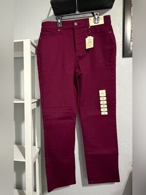 St. John's Bay Women's Straight Leg Mid Rise Jeans in Burgundy